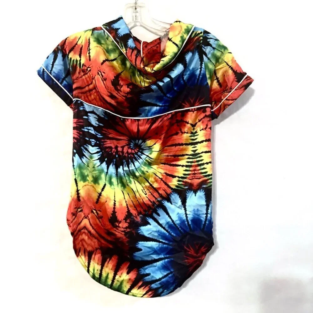 Dog Tie Dye Shirt  Satin PJS Medium  Pajamas Stocking Stuffer NWT Chest 22